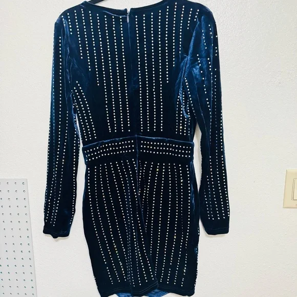 Windsor Alexa Velvet Studded Wrap Mini Navy Blue Dress Size Medium - Picture 6 of 9